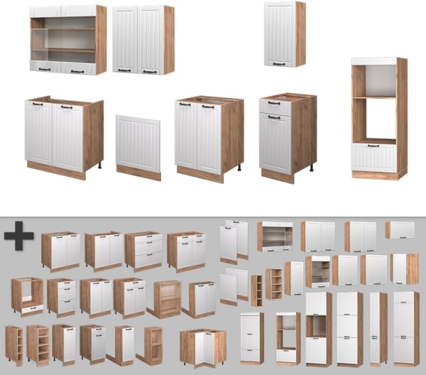 Küchenzeile Fame-Line Weiß Landhaus 300 cm mit Hochschrank, AP Eiche Vicco Bild 6