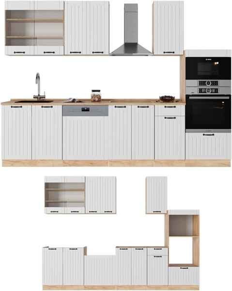 Küchenzeile Fame-Line Weiß Landhaus 300 cm mit Hochschrank, AP Eiche Vicco Bild 7