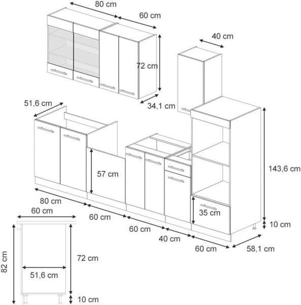 Küchenzeile Fame-Line Weiß Landhaus 300 cm mit Hochschrank, AP Eiche Vicco Bild 3