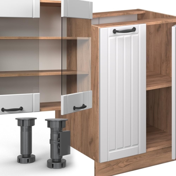 Küchenzeile Fame-Line Weiß Landhaus 300 cm mit Hochschrank, AP Eiche Vicco Bild 5