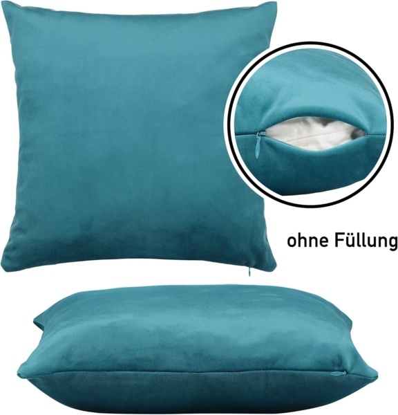 BARBONS Kissenbezug 45x45 2er Set – Samt Dekokissenbezug weiche Kissenbezüge Kissenhülle mit Reißverschluss Kopfkissenbezug (45x45, Petrol) Bild 2