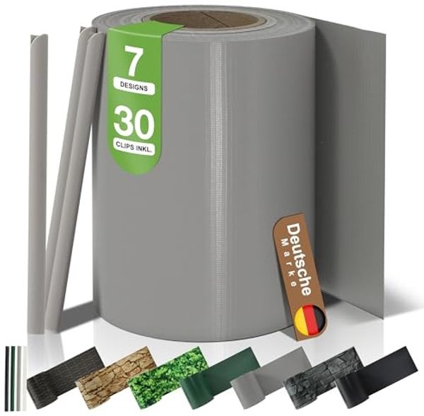 BooGardi PVC Sichtschutzstreifen · Sichtschutz Zaun 19 cm x 35 m Hellgrau 3 Rollen · 450 g/m² · inkl. 30 Clips · Zaunblende für Doppelstabmattenzaun & Stabmattenzaun · Blickdicht & wetterfest
