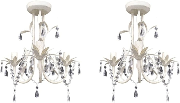 vidaXL Kristall-Deckenleuchte Kronleuchter 2 Stk. Elegantes Weiß 278738