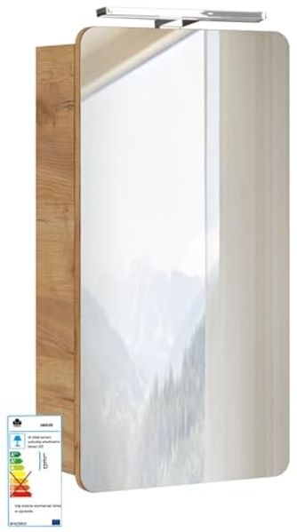 Spiegelschrank 40 cm mit LED-Beleuchtung LUTON-56 Wotan Eiche Nb. Nb. B/H/T ca. 40/75-80/16 cm