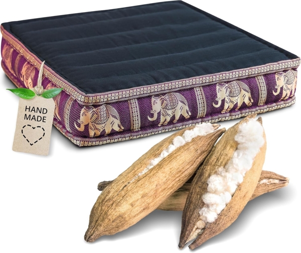 livasia Sitzkissen Bodensitzkissen (Deluxe) vegan und handgefertigt, 50 x 50 x 10 cm, Kapok