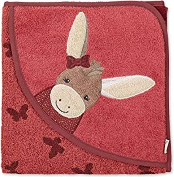 Sterntaler® Badetücher Kapuzenbadetuch 100 x 100 cm Emmily, 100 % Baumwolle (1-St), Handtuch zum Baden - Badetuch 100x100 Esel Emmily in Dunkelrot - Handtuch aus Frottee in Hellrot mit Stickmotiv Esel - Handtuch Kinder mit appliziertem Stickmotiv Esel