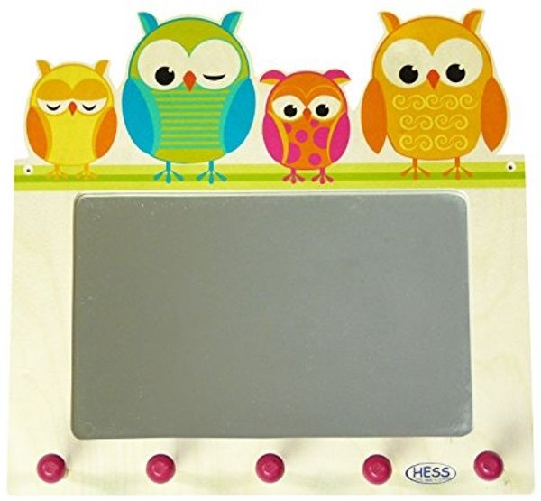 Hess Holzspielzeug 30502 - Garderobe aus Holz, Motiv Eulen, mit Wandspiegel und Haken, für Kinder, ca. 37 x 35 x 8 cm, handgefertigt, als Blickfang in jedem Kinderzimmer und Flur