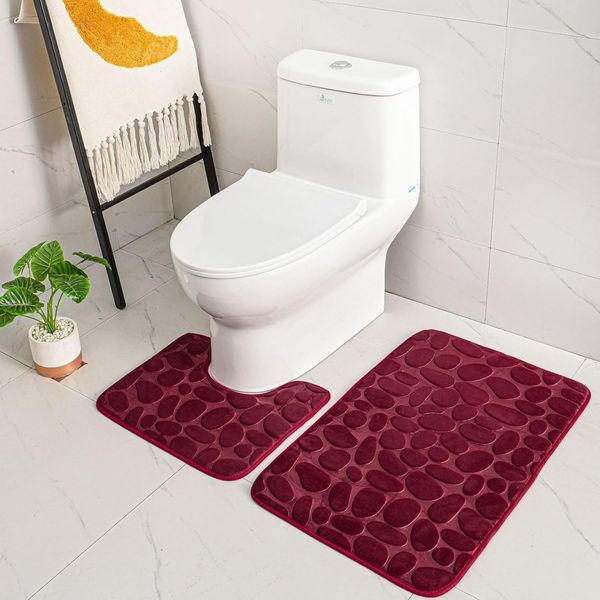 ele ELEOPTION 2 Stück rutschfeste Ständer Badematten Set atmungsaktivem Memory-Schaum Bad-Teppiche angenehm weiches Wasser saugfähig WC Badezimmer Teppich rutschfest Ständer Unterstützung (Rot)