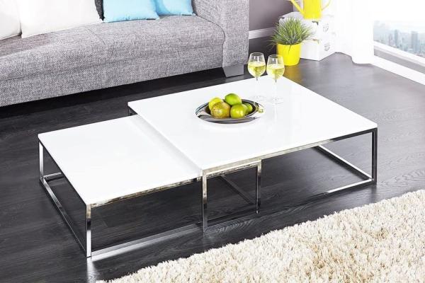 LebensWohnArt 'MENTO' Satztisch, 2er Set, MDF/ Metall, Weiß, 75/65cm