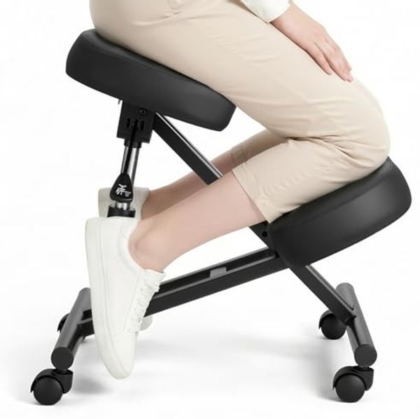 VEVOR Ergonomischer Kniehocker mit Rollen, Mobiler Höhenverstellbarer Kniestuhl in X-Form mit Dicken Schaumstoffpolstern, zur Entlastung von Nacken & Rücken, für Zuhause, Büro & Meditation, Schwarz