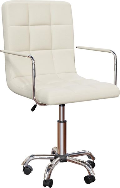 Vida Designs Clabo Bürostuhl, höhenverstellbar, Leder, Schreibtischstuhl mit Armlehnen und Rollen, für Heimarbeit und Studium (Beige)