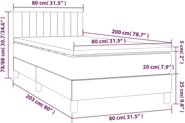 vidaXL Boxspringbett mit Matratze & LED Dunkelbraun 80x200 cm Stoff 3133272 Bild 2