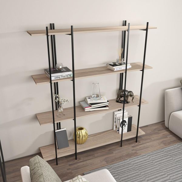 Stylish Oak & Black Bookshelf, 160 x 180 x 29.6 cm | 100% Melamine Coated Particle Board, 18 mm Thick | Perfect for Modern Home & Office Decor