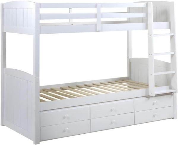 Vente-unique - Etagenbett Stapelbett mit Lattenrost & Stauraum - 2x 90 x 190 cm - Kiefernholz - Weiß - ANCHISE II