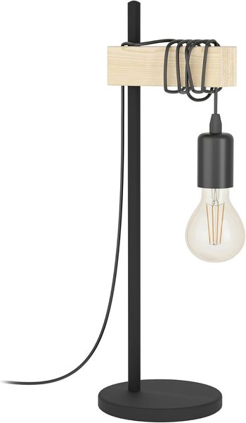 Eglo 32918 Tischleuchte TOWNSHEND Stahl schwarz, Holz braun E27 1X10W L:17,5cm B:15,5cm H:50cm mit Kabelschalter