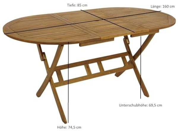 Klapptisch BENITA 85x160 cm oval, Akazie geölt Bild 3