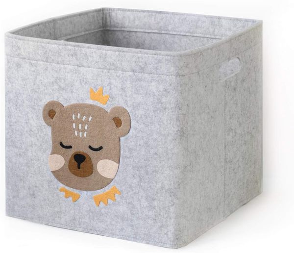 Lucky Sign - Aufbewahrungsbox Kinder faltbar Spielzeugkiste aus Filz Aufbewahrungskorb Wickeltisch für Kinderzimmer, 33 x 33 x 30 cm - Bärchen