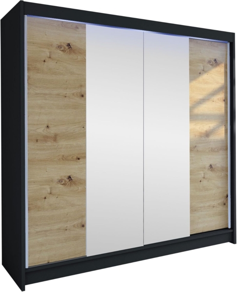 Kleiderschrank Talin II, mit RGB LED Beleuchtung, Farbe: Schwarz / Artisan Eiche