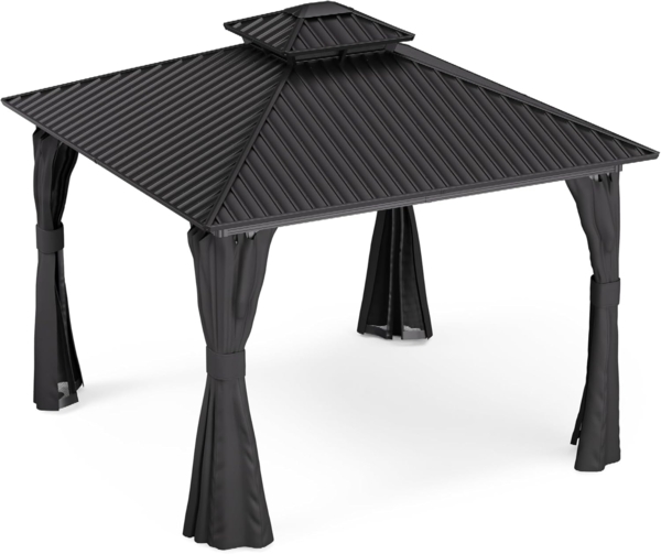 Blumfeldt Pavillon 3x3, Gartenpavillon Wasserdicht Stabil, Aluminiumrahmen & Verzinktes Stahldach, Inkl. Vorhänge & Moskitonetz, UV-Schutz, Wetterfest, Schwarz