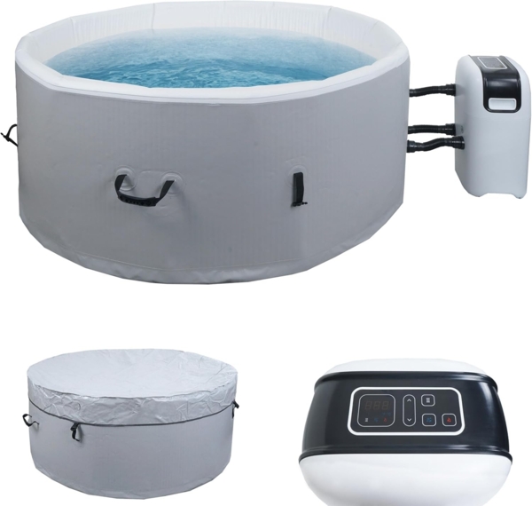 Whirlpool HWC-N97, 4 Personen, In-/Outdoor heizbar aufblasbar Pumpe Dropstitch-Gewebe, rund Ø150cm grau-weiß