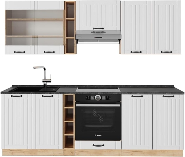 Küchenzeile Fame-Line Weiß Landhaus 235 cm ohne Arbeitsplatte Vicco