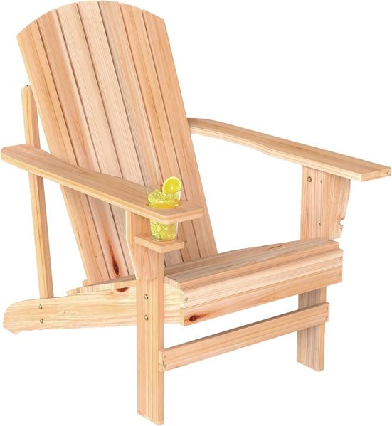 Outsunny Gartenstuhl Adirondack-Gartenstuhl mit Becherhalter (Balkonstuhl, 1 St), Massivholz Natur 72,5 x 97 x 93 cm