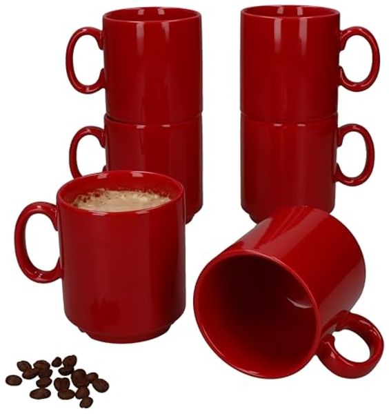 MamboCat Becher 6er Set Event Kaffeebecher 250ml rot Porzellan-Tassen stapelbar, Porzellan