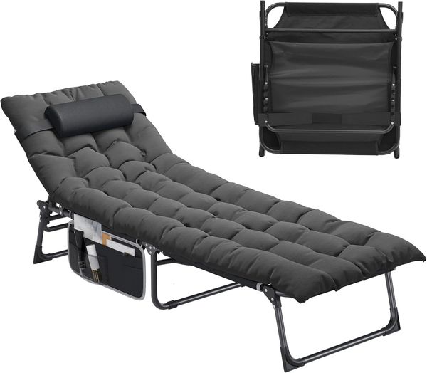 YITAHOME Sonnenliege Klappbar mit Kissen 190 x 68 x 31 cm, Campingliege mit 5 Einstellbaren Positionen, Sonnenliegen mit Kopfteil & Seitentasche, Belastbarkeit bis 300lbs für Garten, Pool, Camping, Schwarz
