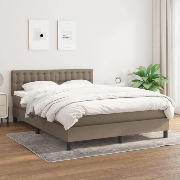 vidaXL Boxspringbett mit Matratze Taupe 140x200 cm Stoff 3140381