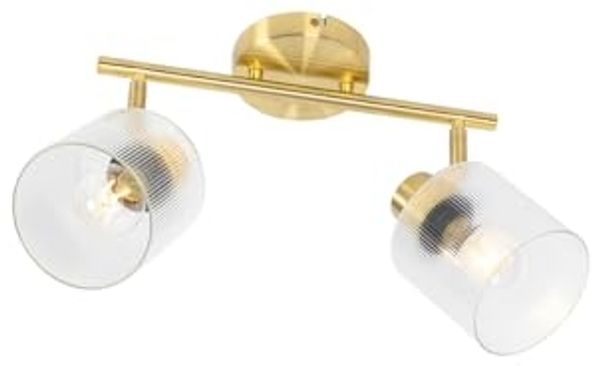 Qazqa LED Aufbaustrahler Laura, ohne Leuchtmittel, Warmweiß, QAZQA Aufbau­spot, e27, gold, Glas, Art Deco