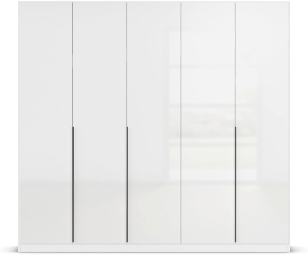 Rauch Möbel Alabama, Kleiderschrank, Garderobe, 5-türig, Zubehör Premium, 3 Kleiderstangen, 9 Einlegeböden, Schubladeneinsatz, Farbe Hochglanz Weiß/Weiß, Griff Grau metallic, 226 x 229 x 54 cm Bild 8