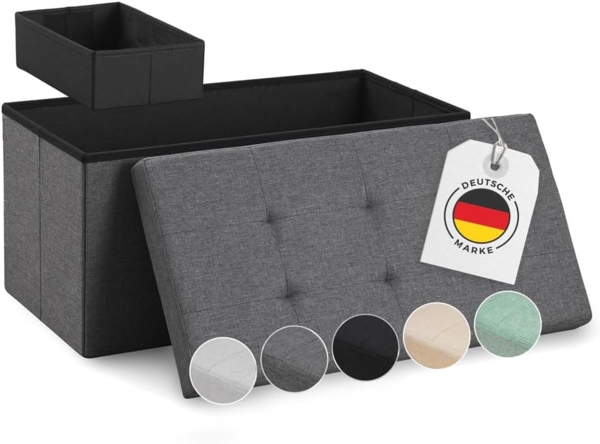 Blumtal Sitzbank mit Stauraum + extra Box - Truhenbank mit Stauraum 76 x 38 x 38 cm - Sitztruhe mit Stauraum - Bequemer Hocker mit Stauraum - Aufbewahrungsboxen - Polsterhocker - Sitzbox in Anthrazit