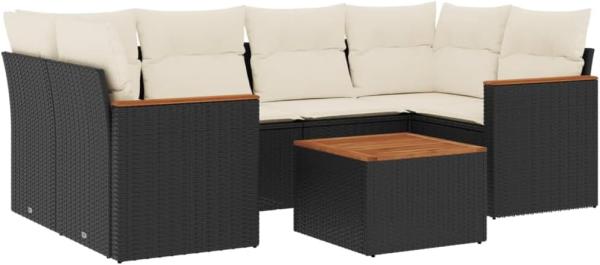 vidaXL 7-tlg. Garten-Sofagarnitur mit Kissen Schwarz Poly Rattan 3258199