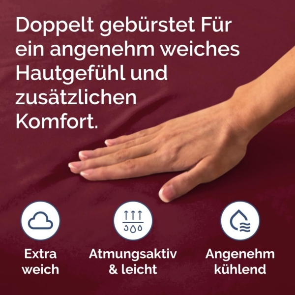 Spannbettlaken 120x200 cm - Extra Tiefes Spannbetttuch für Matratzen bis 40 cm (16") Höhe - Weiche Gebürstete Mikrofaser - Knitterfrei, Schrumpf- & Farbbeständig - Oeko-TEX - Weinrot Bettlaken Bild 5