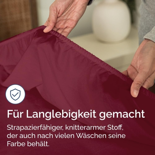 Spannbettlaken 120x200 cm - Extra Tiefes Spannbetttuch für Matratzen bis 40 cm (16") Höhe - Weiche Gebürstete Mikrofaser - Knitterfrei, Schrumpf- & Farbbeständig - Oeko-TEX - Weinrot Bettlaken Bild 6