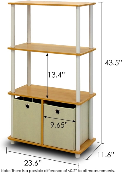 Furinno Go Green Mehrzweck-Regal mit 2 Einschüben, Buche/Weiß, 29. 46x29. 46x109. 85 cm Bild 3