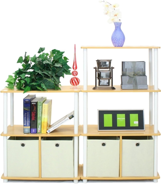 Furinno Go Green Mehrzweck-Regal mit 2 Einschüben, Buche/Weiß, 29. 46x29. 46x109. 85 cm Bild 7