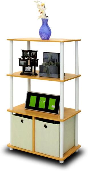 Furinno Go Green Mehrzweck-Regal mit 2 Einschüben, Buche/Weiß, 29. 46x29. 46x109. 85 cm Bild 1