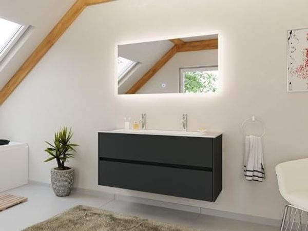 Doppel-Badmöbel Set Taifun 2tlg. 120 cm mit LED Spiegel Grafit : Grafit