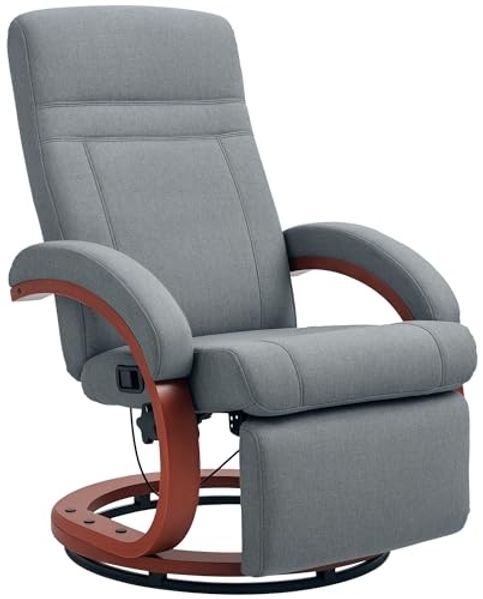 HOMCOM Relaxsessel Fernsehsessel mit Liegefunktion, Armlehne aus Holz (Liegesessel, 1-St, TV-Sessel), für Wohnzimmer, Schlafzimmer, Grau