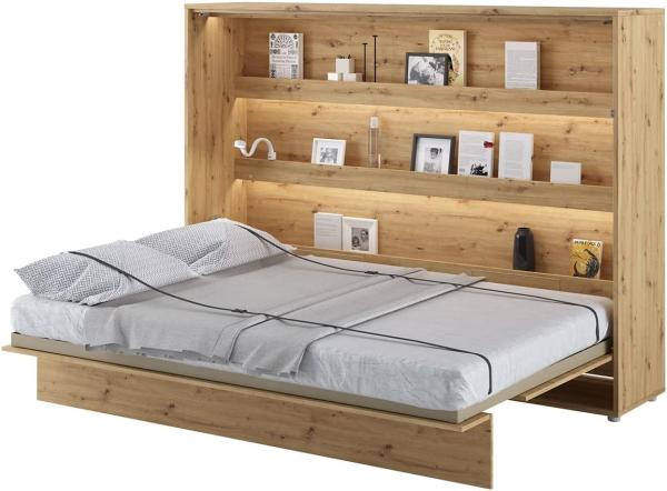 MEBLINI Schrankbett Bed Concept - BC-04 - 140x200cm Horizontal - Artisan Eiche mit Matratze - Wandbett mit Lattenrost - Klappbett mit Schrank - Wandklappbett - Murphy Bed - Bettschrank