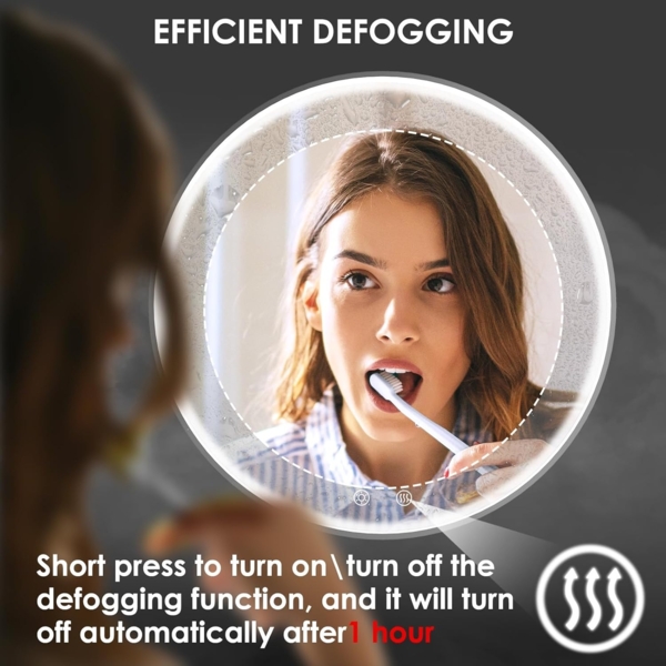 Clevich Badspiegel mit Beleuchtung Rund mit Superheller COB LED Lichtstreifen, Dicker Aluminiumrahmen, Anti-Beschlag, 3 Lichtfarben, Dimmbar, Runder Badezimmerspiegel mit Litch, Groß Wandspiegel 60 cm Bild 3