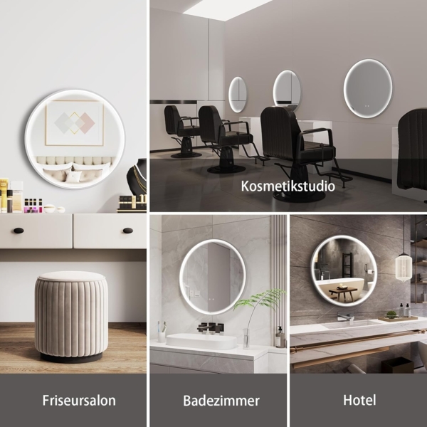 Clevich Badspiegel mit Beleuchtung Rund mit Superheller COB LED Lichtstreifen, Dicker Aluminiumrahmen, Anti-Beschlag, 3 Lichtfarben, Dimmbar, Runder Badezimmerspiegel mit Litch, Groß Wandspiegel 60 cm Bild 8