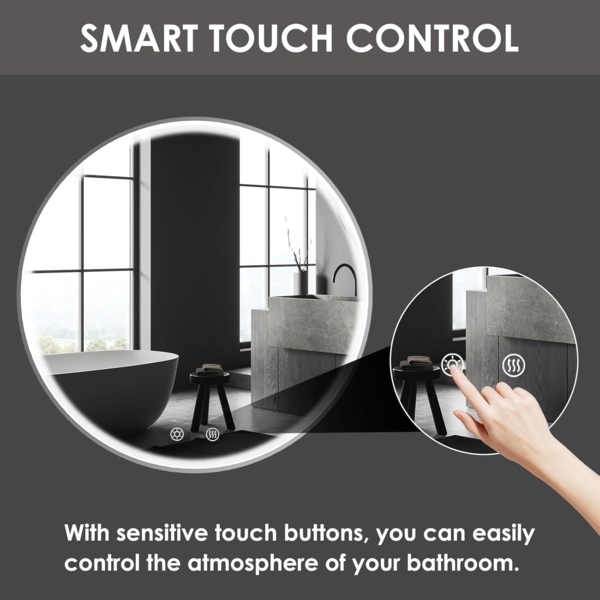 Clevich Badspiegel mit Beleuchtung Rund mit Superheller COB LED Lichtstreifen, Dicker Aluminiumrahmen, Anti-Beschlag, 3 Lichtfarben, Dimmbar, Runder Badezimmerspiegel mit Litch, Groß Wandspiegel 60 cm Bild 7