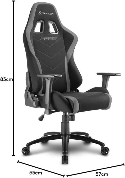 Sharkoon Skiller SGS2 Hochwertiger Gaming Stuhl mit Stoffbezug, Robuste Stahlrahmenkonstruktion, Flexibel einstellbare 3-Wege-Armlehnen, Stabile Gasdruckfeder, 60 mm Rollen, schwarz/grau Bild 3