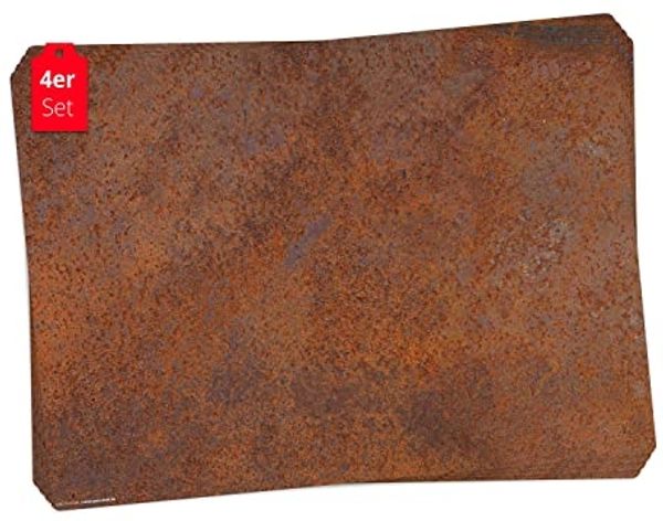 Tischsetmacher Platzset Tischset, Platzset abwaschbar - Stahlplatte Rost Optik, (aus erstklassigem Vinyl, 4-St, 44 x 32 cm / rot-braun), Made in Germany