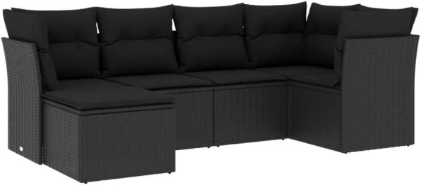 vidaXL 6-tlg. Garten-Sofagarnitur mit Kissen Schwarz Poly Rattan 3217945