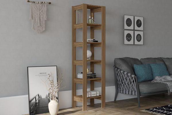 Elegant Walnut Bookshelf, 49.8 cm W x 180 cm H x 33.6 cm D | 100% Melamine Coated Particle Board, 18 mm Thick | Stylish Storage for Home & Office