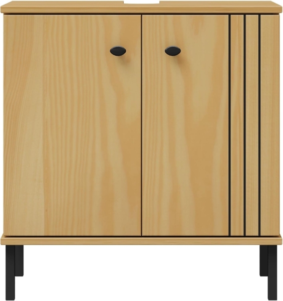 Woodroom Waschbeckenunterschrank Eleganter Massivholzschrank Sevilla Badezimmerschrank aus Kiefer eichefarbig lackiert 62x65x40cm, Badmöbel