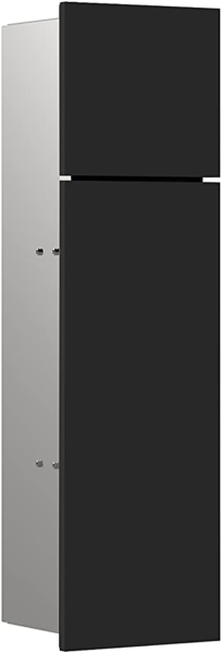 Emco ASIS Pure Unterputz-Schrankmodul für Klobürstengarnitur, Badezimmerschrank mit Toilettenpapierhalter, Hochschrank mit Push to Open-Funktion, Anschlag link, Schwarz matt